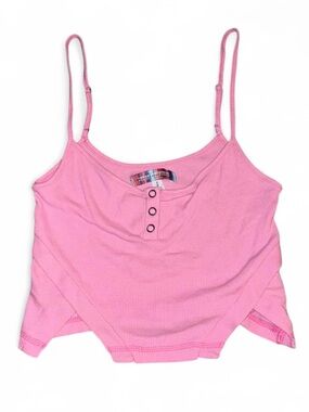 Urban Outfitters Pink Ribbed Spaghetti Strap Tank Top with Button Detail